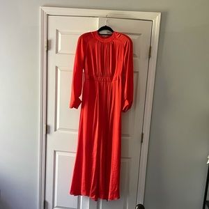 Red Orange long sleeved maxi dress with keyhole front and open back